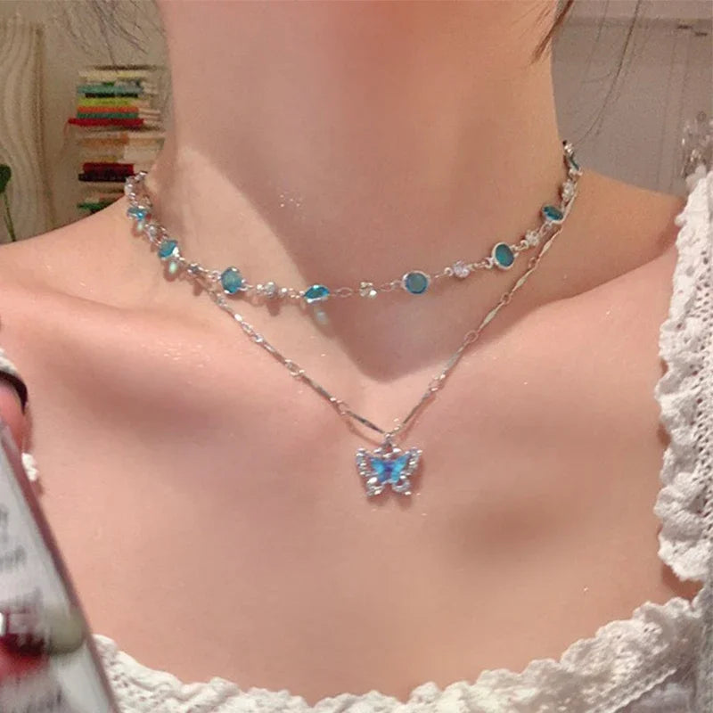 Collier Envol — Papillon Cristal Bleu