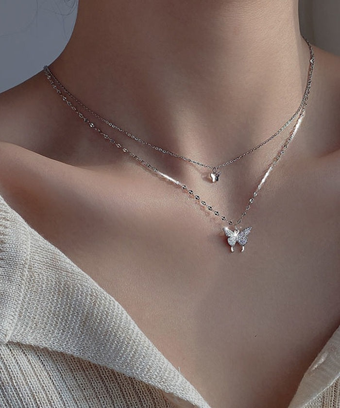 Collier Liberté — Papillon Double Chaîne Brillant