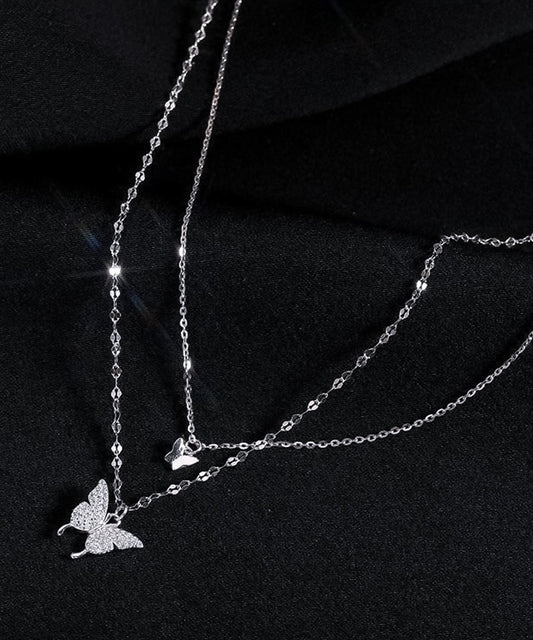 Collier Liberté — Papillon Double Chaîne Brillant