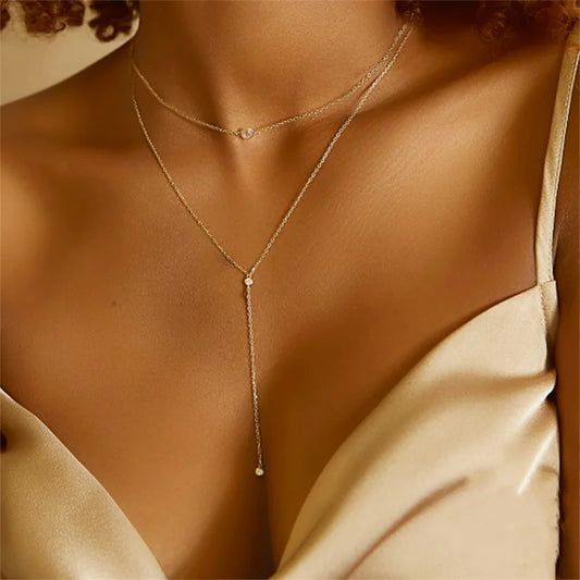 Collier Dualité — Double Chaîne Zircon Vintage