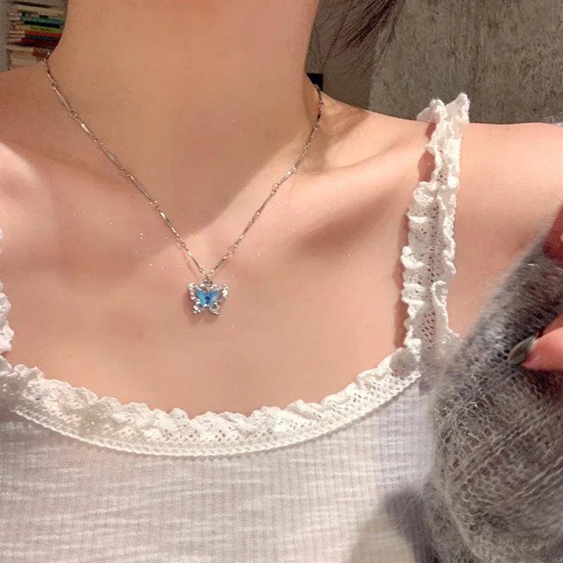 Collier Envol — Papillon Cristal Bleu